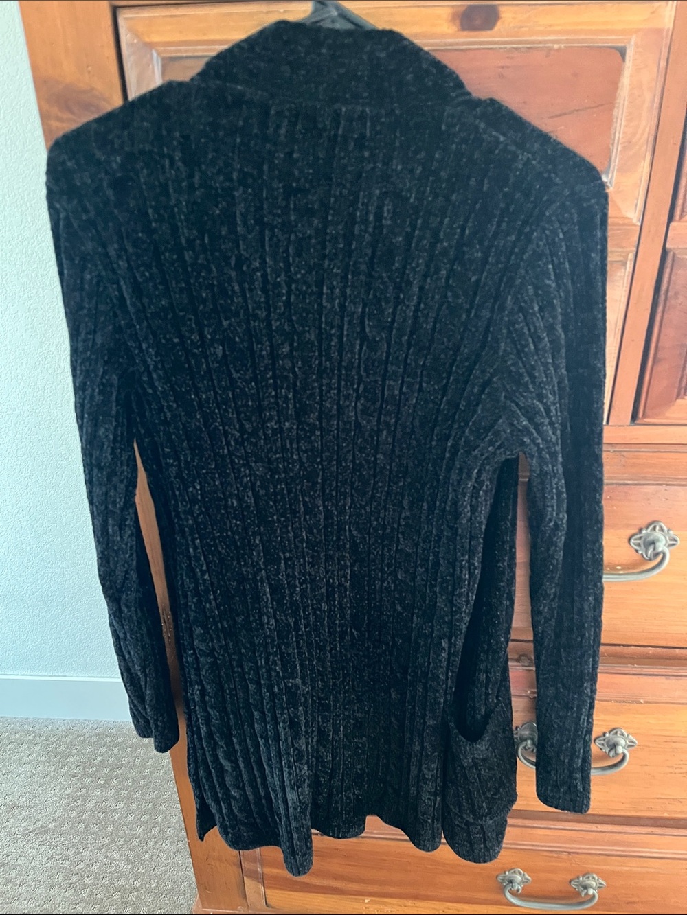 Matty M Black Ribbed Open Cardigan - Size M - Picture 6 of 8